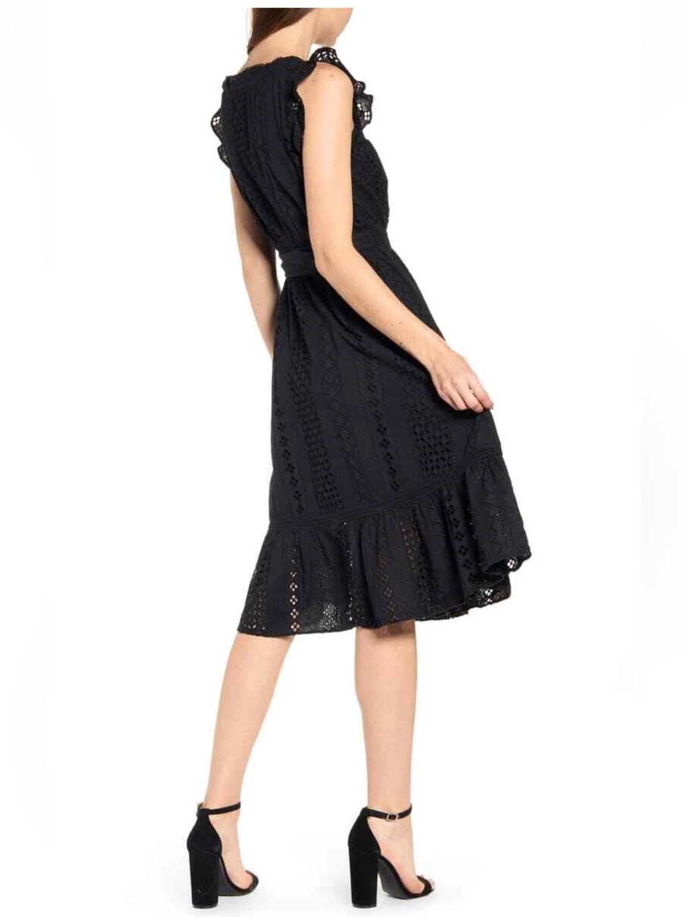 J CREW ALL OVER EYELET NAVY WRAP MIDI DRESS - Picture 5 of 11